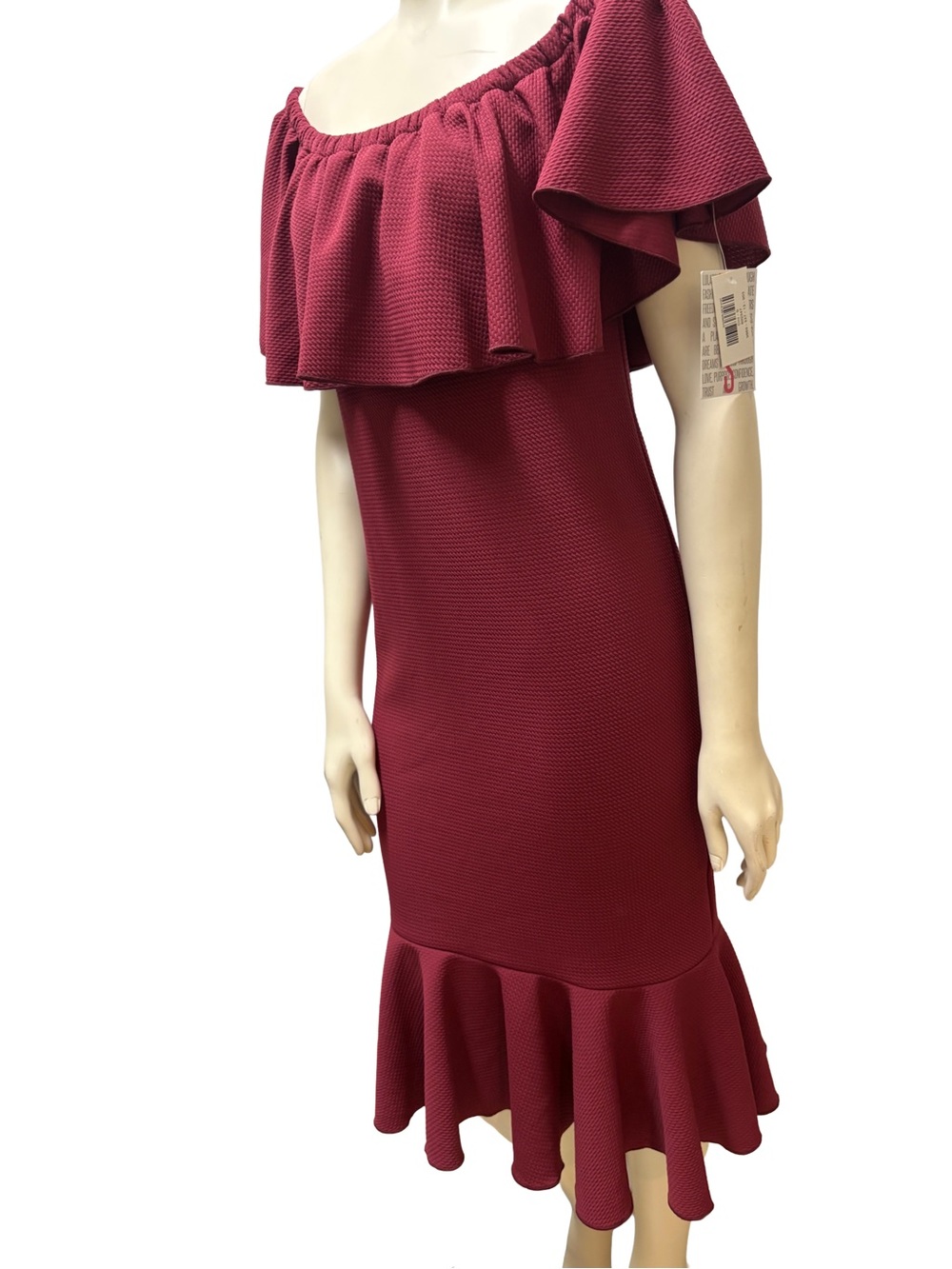 Lularoe off shoulder ruffle midi dress wine new